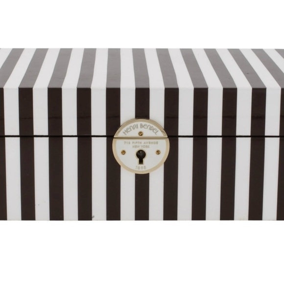 Henri Bendel Black and White Strip Large Lacquer Jewelry Box